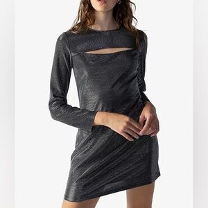 Sanctuary NWT Long Sleeve Night Disco Cutout Metallic Mini Dress